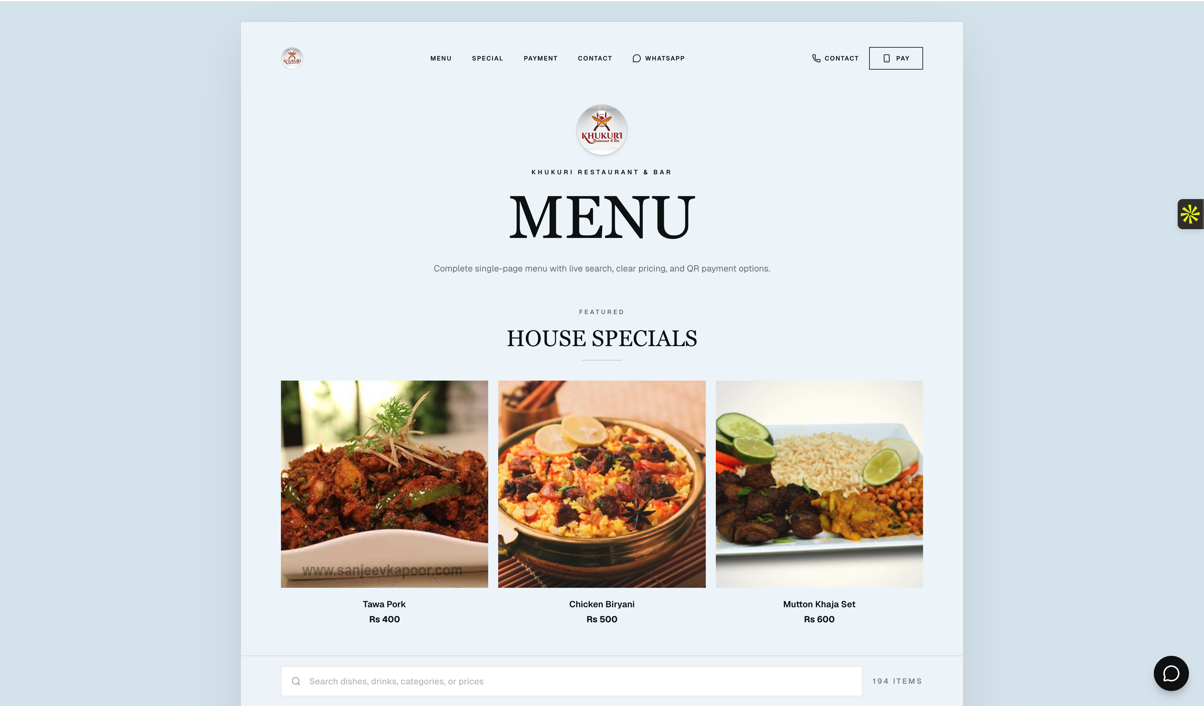 Khukuri Restaurant & Bar Menu